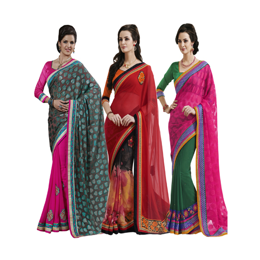 Embroidered Party Wear Georgette, Brasso Sarees